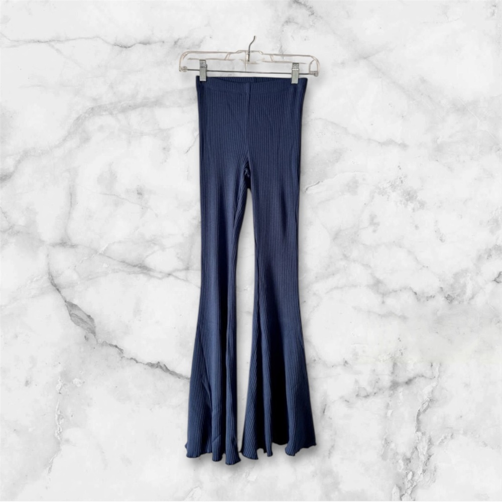 Aerie blue ribbed high rise flare pants XXS